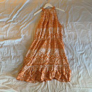 Light Pink and Orange Pattern Halter Neck-tie flowy dress